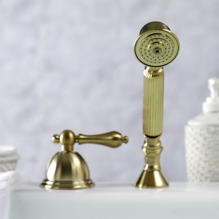Kingston Brass KSK3357ALTR Deck Mount Hand Shower with Diverter for Roman Tub Faucet, Brushed Brass KSK3357ALTR